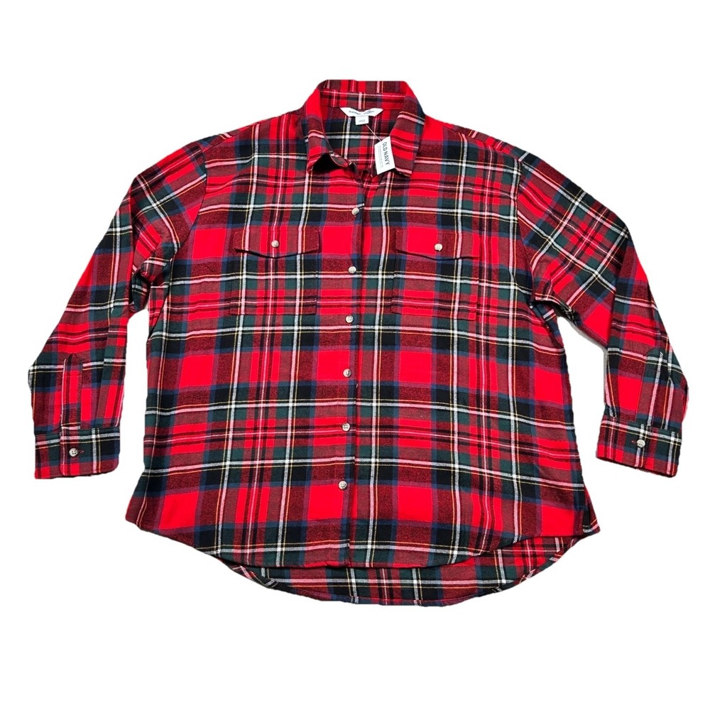Old Navy Shirt Womens L The Boyfriend Flannel Plaid Classic Relaxed Comfy Cozy
